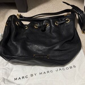 Marc by Marc Jacobs Black Leather Shoulder bucket Bag with Gold Accents